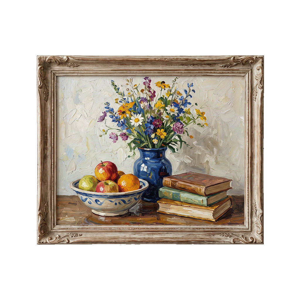 Framed still-life oil painting